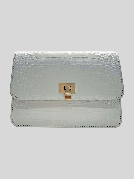 Venice Croc Effect Leather Bag White - Contento London