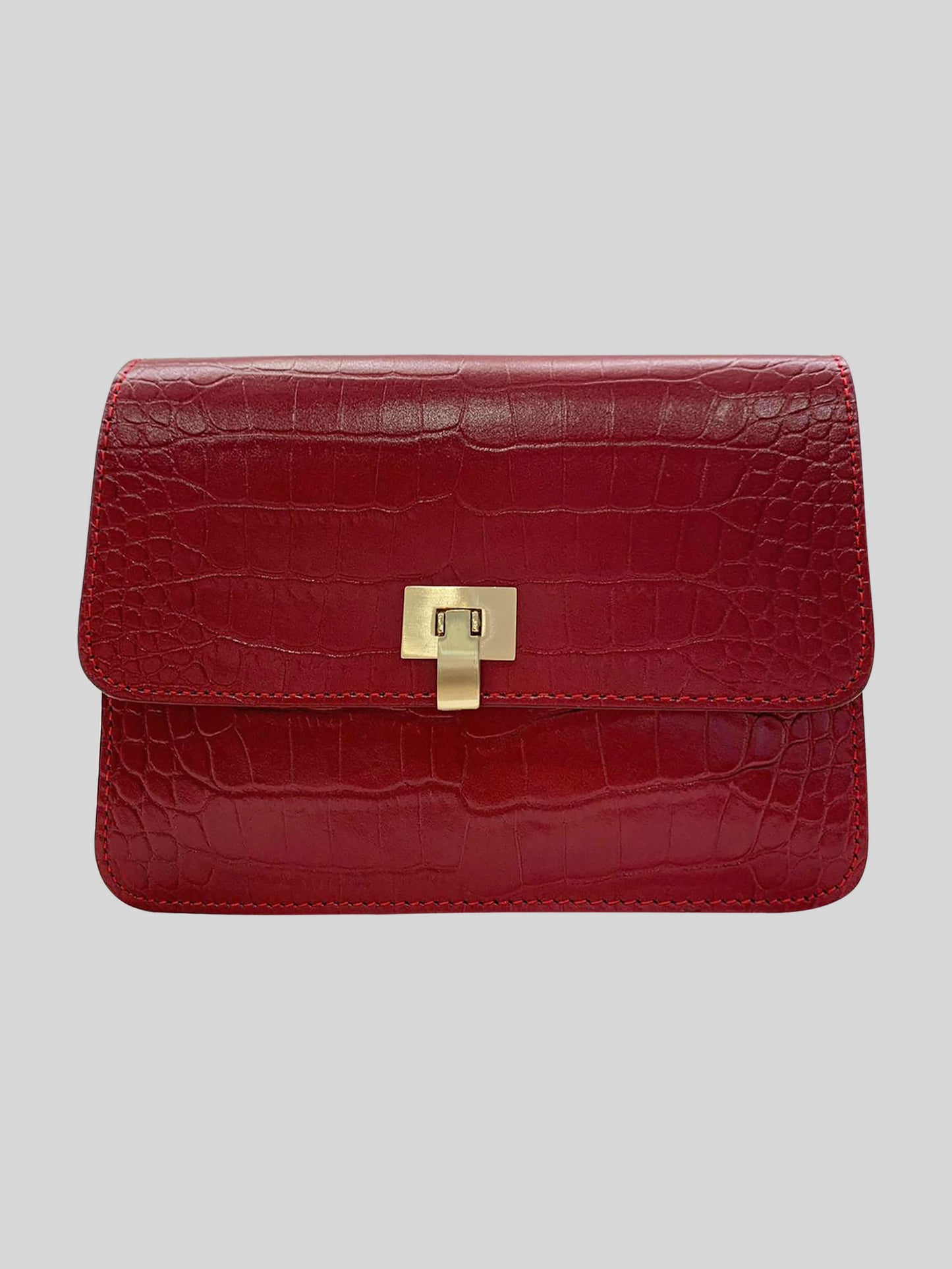 Venice Croc Effect Leather Bag Red - Contento London