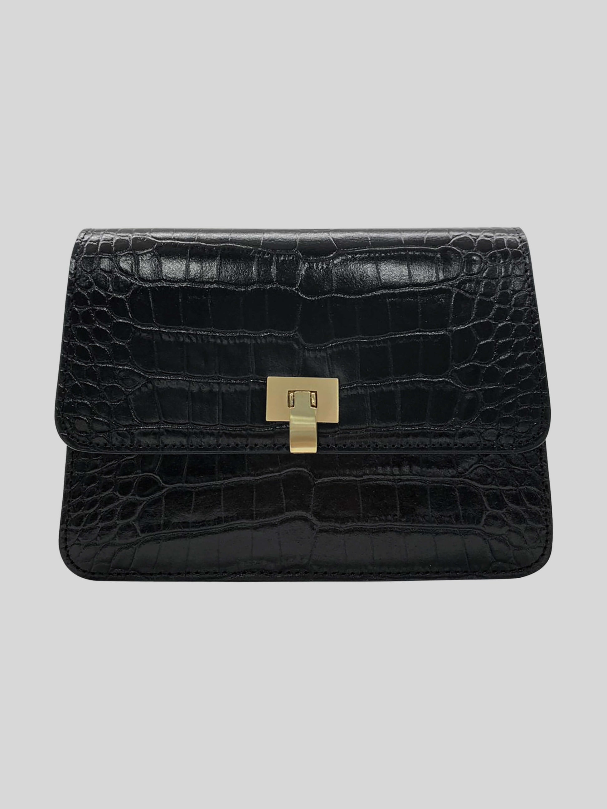 Personalise Venice Croc Effect Leather Bag Black - Contento London