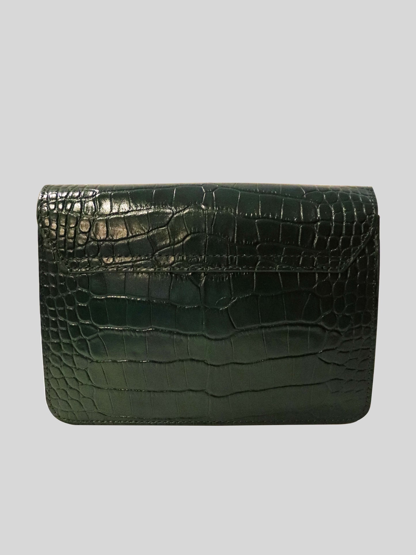 Personalise Venice Croc Effect Leather Bag Green - Contento London