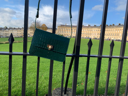 Sample Sale Venice Croc Effect Leather Bag Green - Contento London